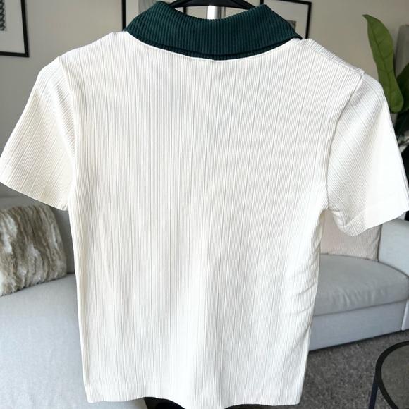 Zara RETRO SEAMLESS TOP Green Collared Stretchy Shirt- X/S- NWOT - Picture 7 of 12